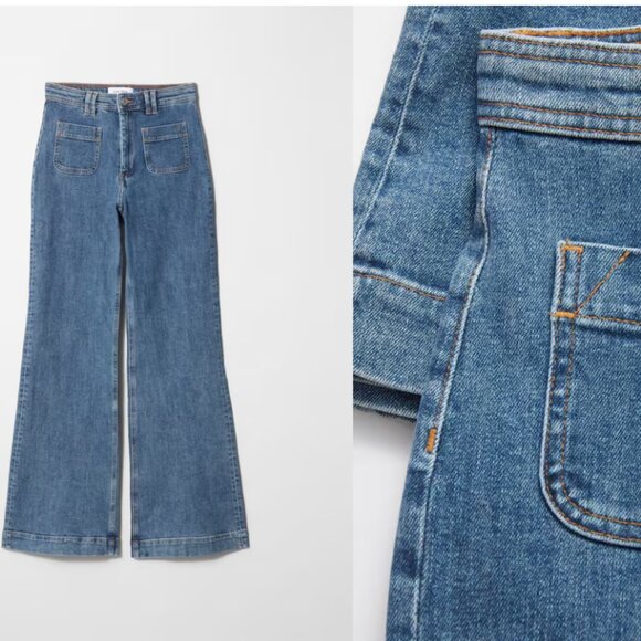 & other stories Wide Leg Blue Jean Denim Retro Pocket High Waist 29 - Picture 15 of 16